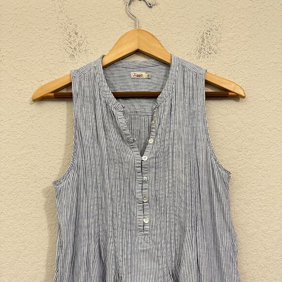 FAHERTY Isha Mini Dress Blue Pinstriped Sleeveless Linen Y2K Preppy - Picture 4 of 10